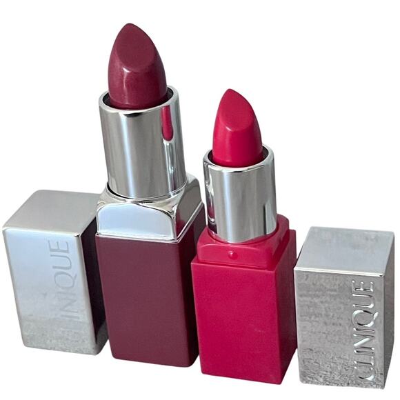 2x CLINIQUE Pop Lip Color + Primer Lipstick PUNCH POP & LOVE POP - Picture 1 of 5